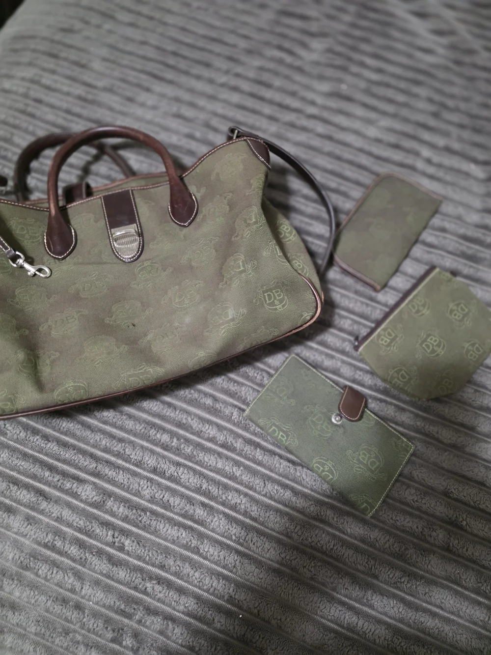 Green Canvas Travel Tote with Brown Leather Trim